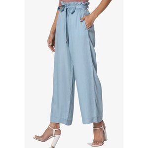TheMogan Belted Paperbag High Waist Tencel Crop Wide Leg Culotte Pants